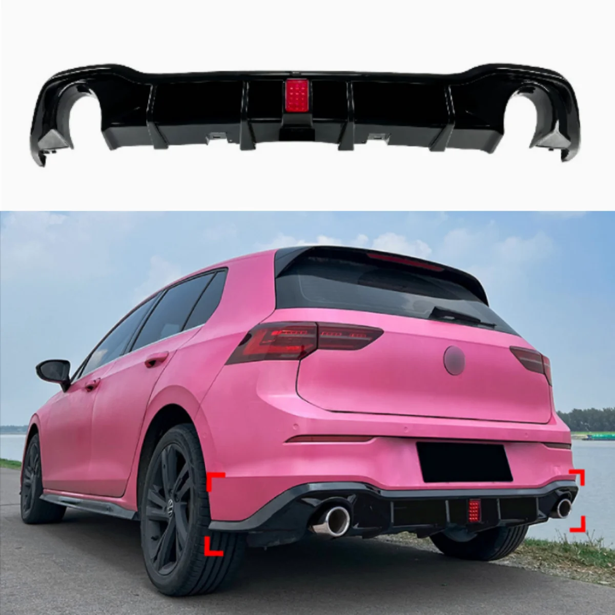

For Volkswagen Golf 8 MK8 Rline 2020+ With Light Rear Bumper Diffuser Front Lip Bumper Spoiler 3pcs Body Kits Accessories