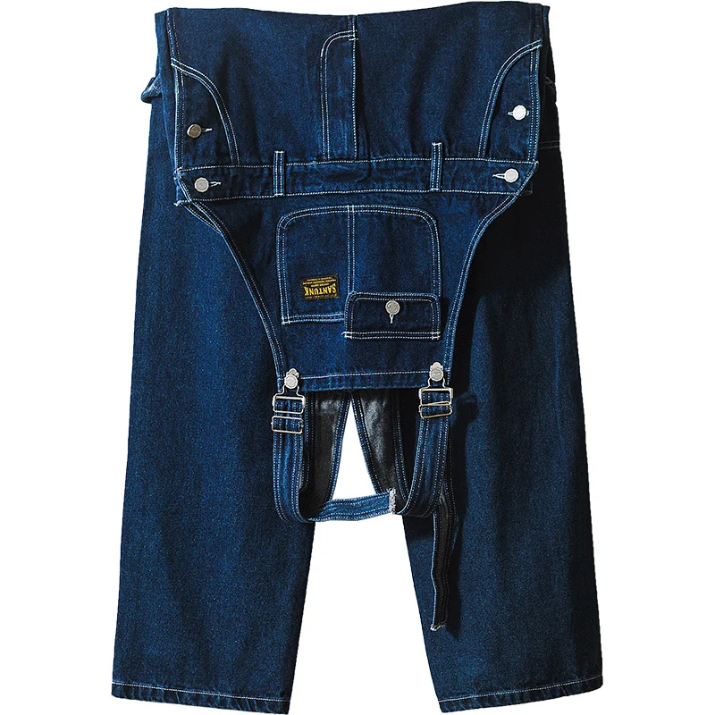 Tuta da uomo Multi-tasche Denim Jeans dritti larghi primavera autunno abbigliamento da lavoro pantaloni Vintage in stile giapponese