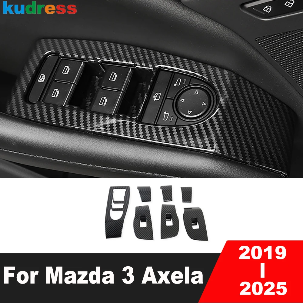 

Дверной подлокотник автомобиля, переключатель подъема окна, кнопка, панель, накладка для Mazda 3 Axela 2019-2024 2025, аксессуары для интерьера из углеродного волокна