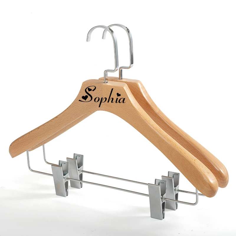 Customized Laser Carved Wooden Hanger With Hanger Clip Suit Home Hanger Traceless Clothes Hanging Wedding Dress Hanger