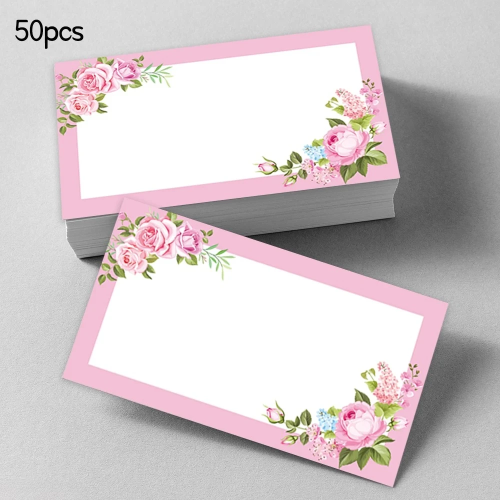 

50Pcs Pink Floral Blank Message Cards, Multifunctional Pocket Greeting Cards, DIY Gift Tags for Small Business & Daily Use