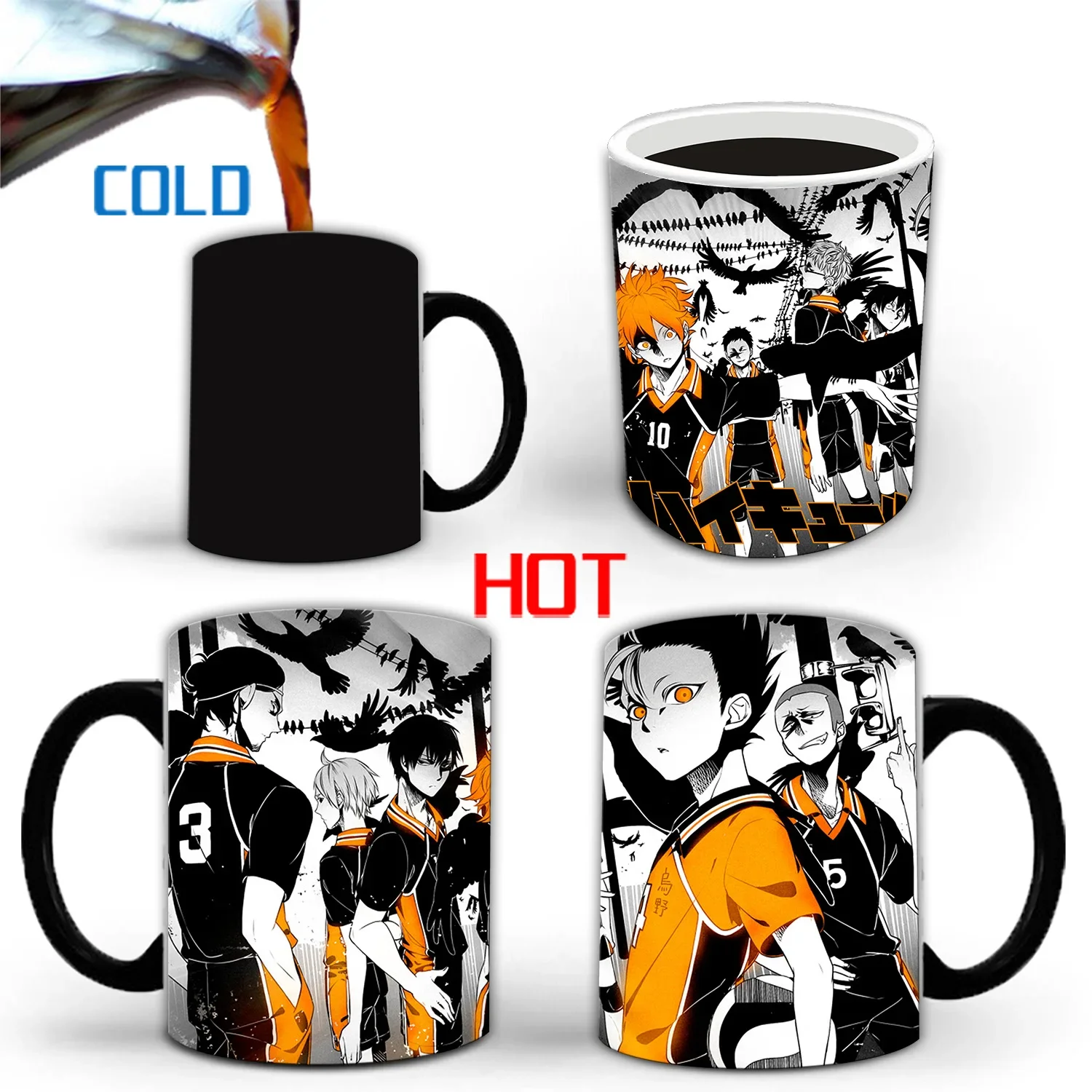 Haikyuu Discoloration Mug Anime Color Changing Cup Animation Ceramic Coffee Cup Heat Sensitive Milk Tea Mug Novelty Drinkware