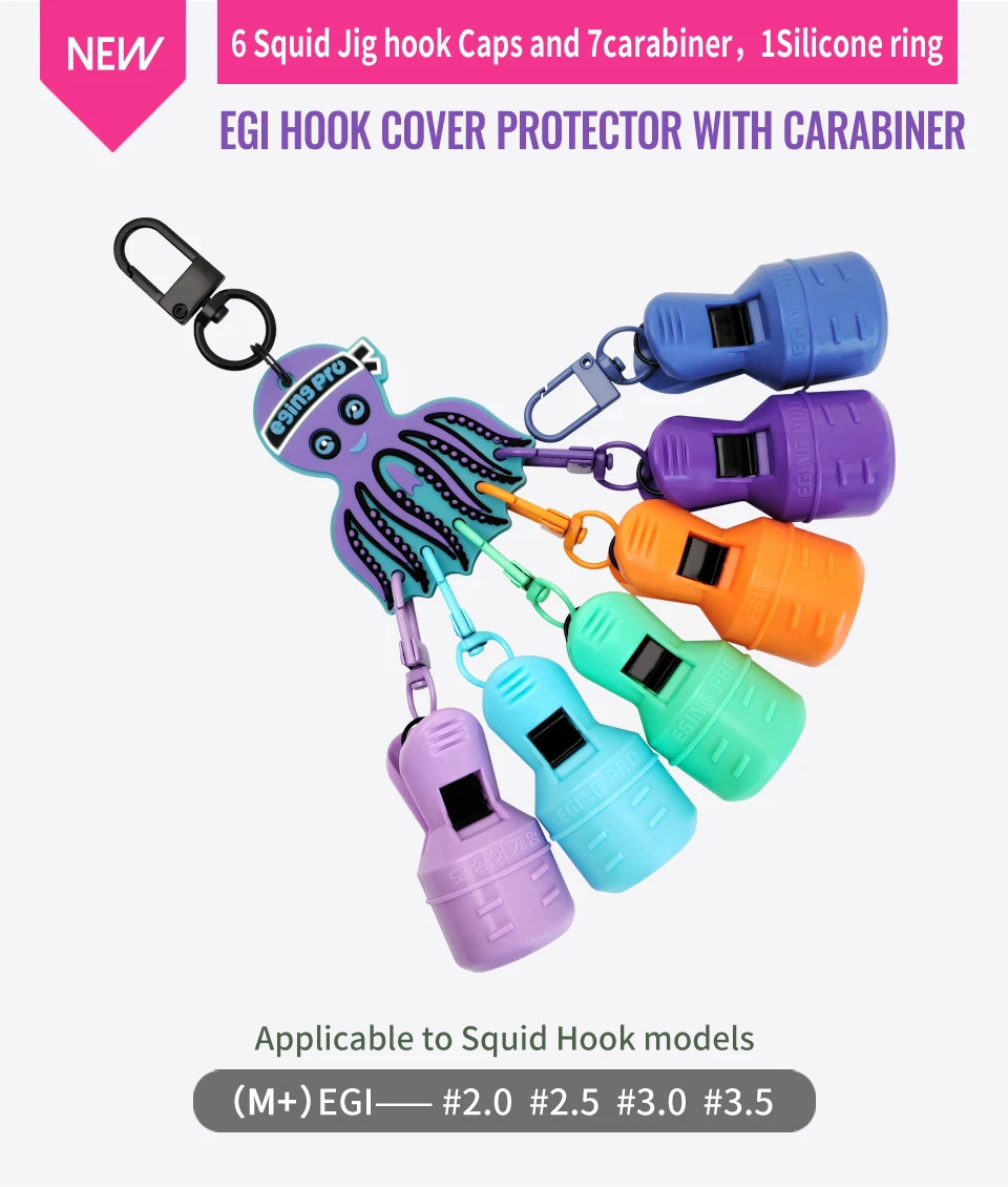 Tintenfisch Jig Köder Schutz Kit M + 6 Stück Webfoot Octopus Egi Haken Abdeckung Tintenfisch Regenschirm Köder Kappe mit Karabiner Meer Zubehör – Detail 1