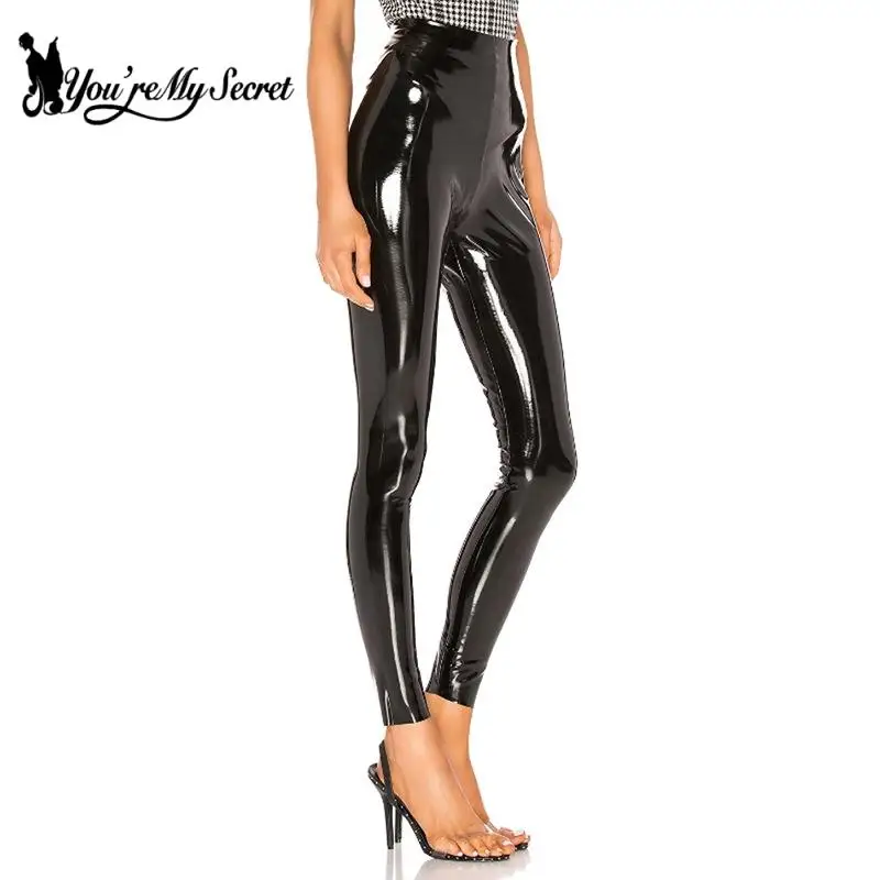 

[You're My Secret] Women Pants Black Sexy Mirror Leather High Waist Skintight Trousers Girls Fashion Designer Slim Long Pants