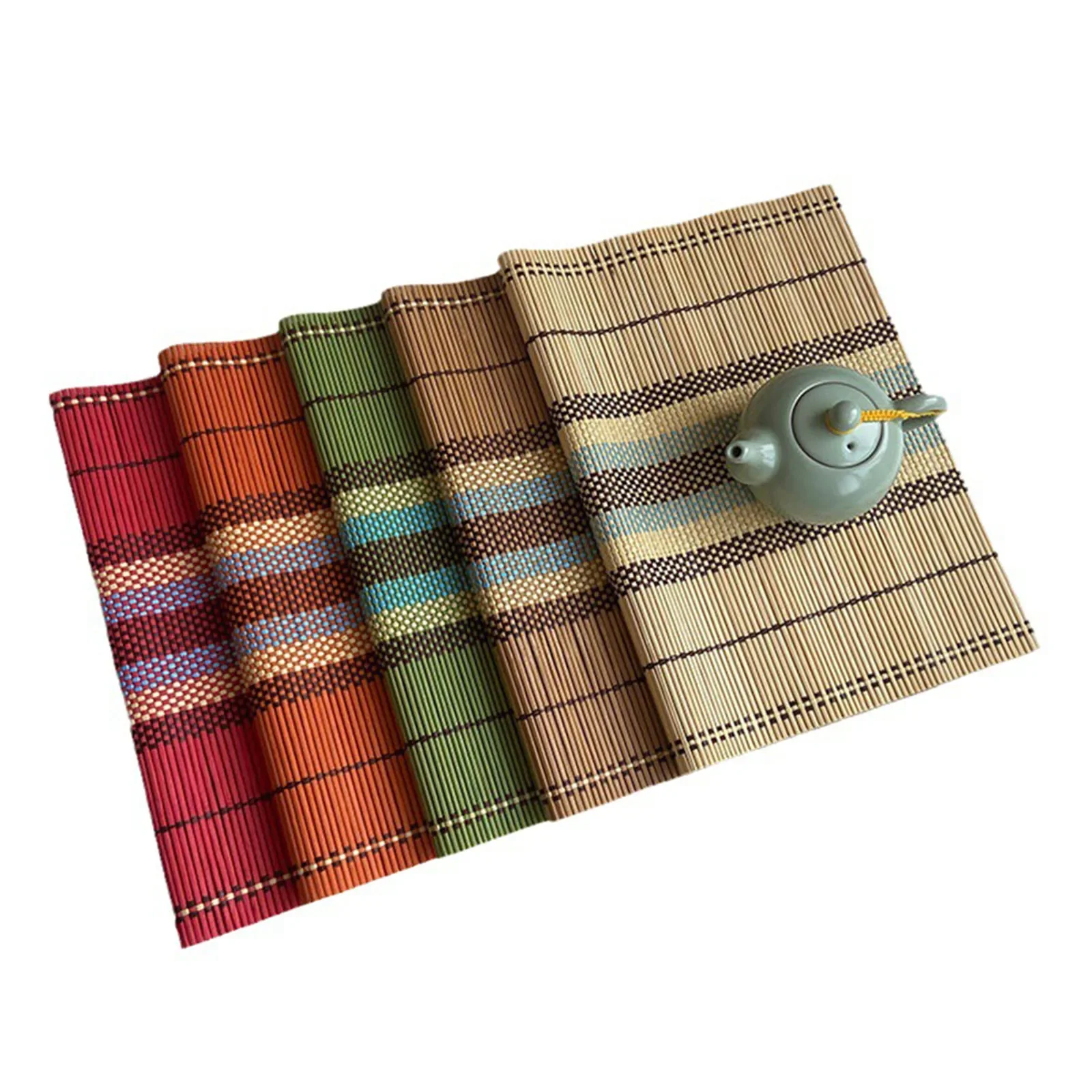 5pcs Table Placemats Bamboo Woven Braided Ribbed Washable Anti-Slip Table Mats Table Decor Mats For Dining Tables