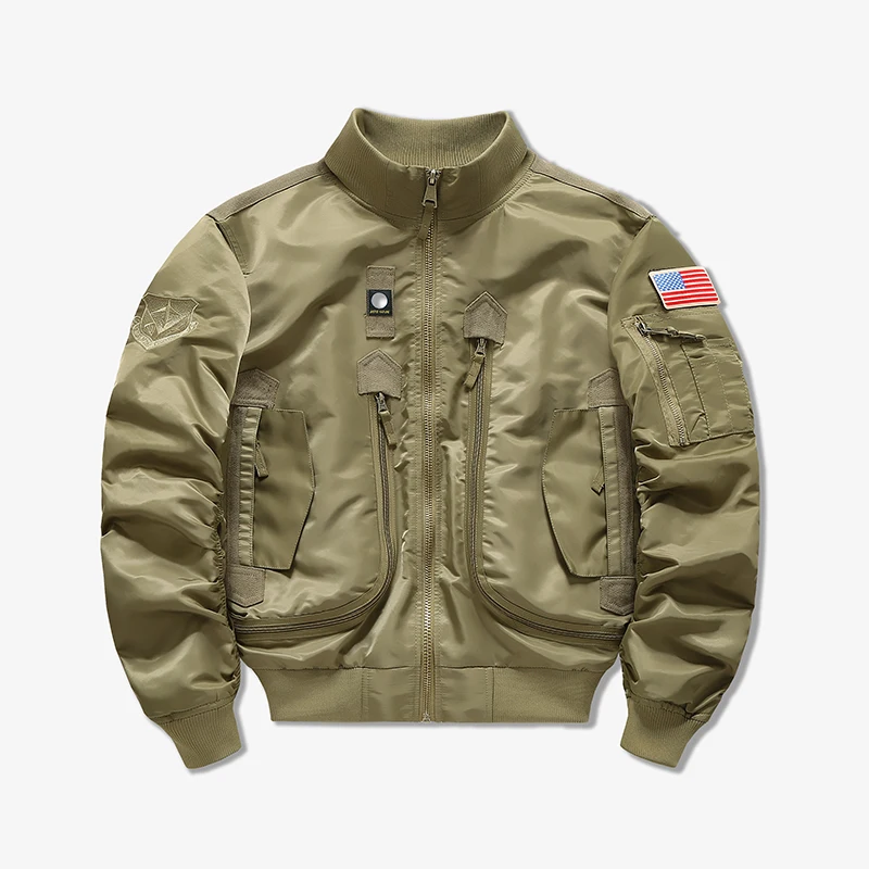 Spring and Autumn Air Force Pilot Jacket Men\'s American Outdoor Waterproof Baseball Jacket Retro Stand up Collar Jacket Short Hi