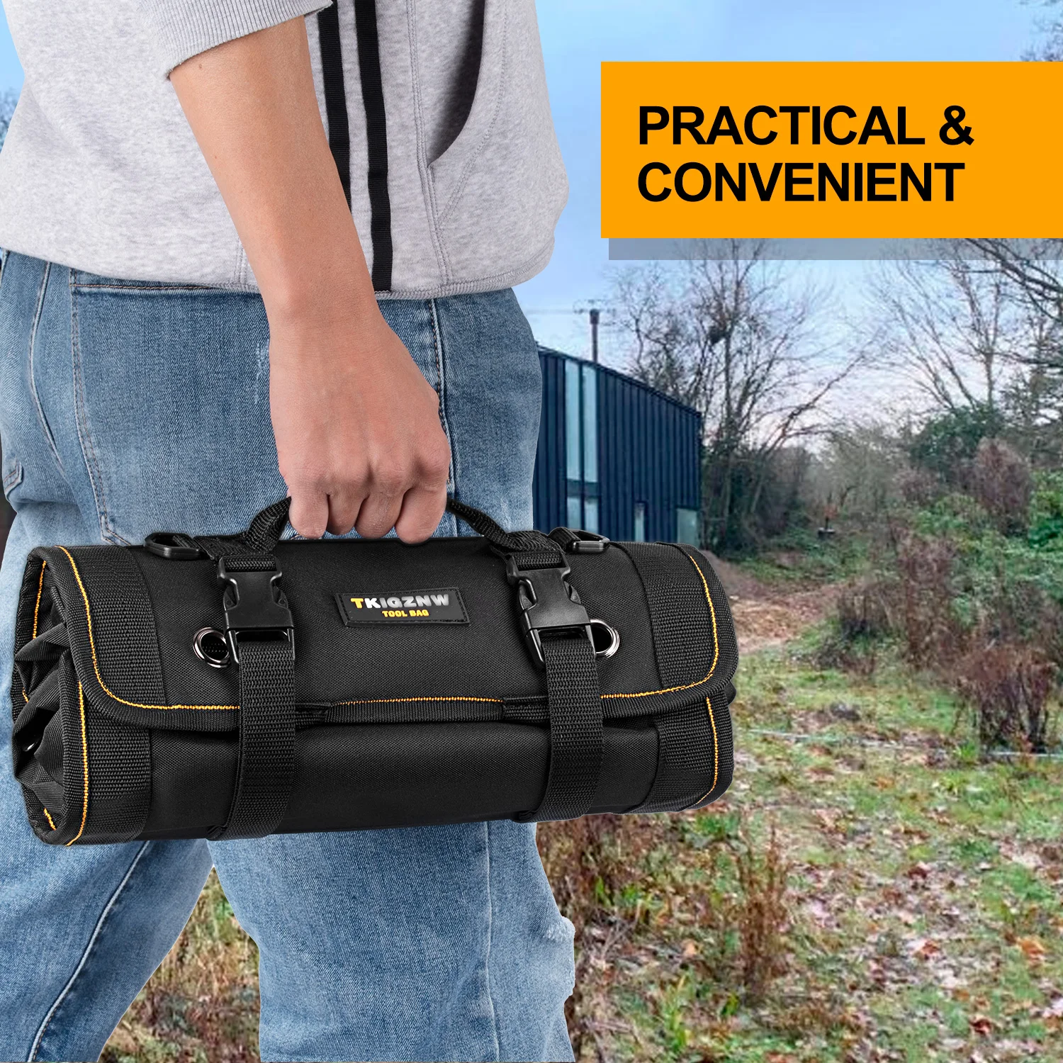 TKIGZNW Tool Bag Roll Up, Heavy Duty Rolled Empty Tool Storage Organization, Portable Foldable Rollup Organizer with 2 Small