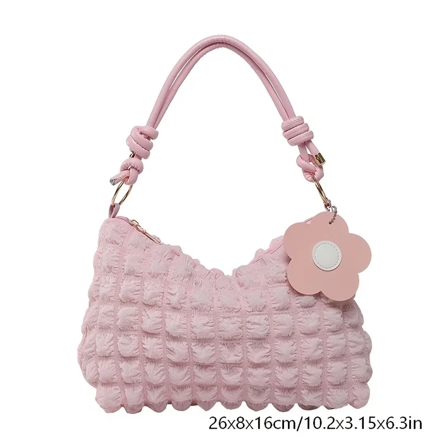 Korean Style Cream Bubble Bag, New Niche Single-Shoulder Underarm Versatile Bag, Fashionable Floral Handbag, Multi-Color Women's Bag