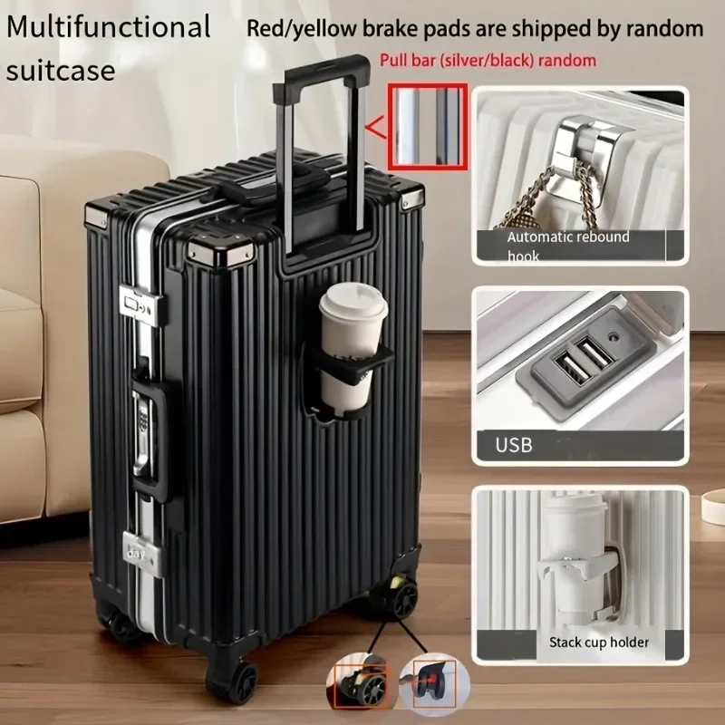 Business Travel Suitcase-Durable PC Hard Shell,Aluminum Frame,Spinner Wheels,Combination Lock,USB Charging