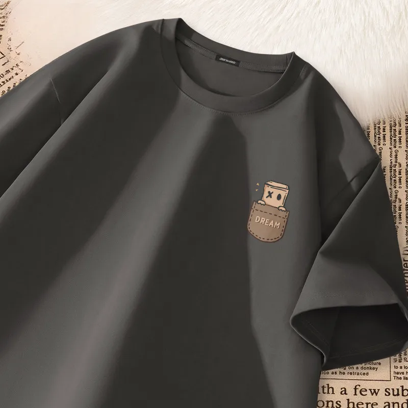 T-shirt à manches courtes imprimé style vintage américain pour homme, coupe ample et oversize, col r
