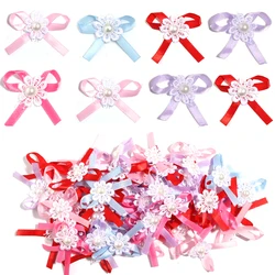 20Pcs/lot Sunflower Pearl Bow Colorful Bow for Hair Accessories Clothing Supplies Hand Sewing Crafts DIY Party Home Decoration