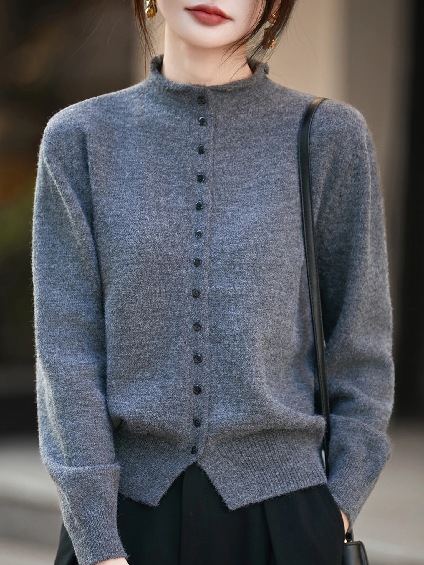 

ay Knitted Open Cardigan Women's Faion plus Size Top f High Collar Color Autumn Winter Sweater Commute Sle