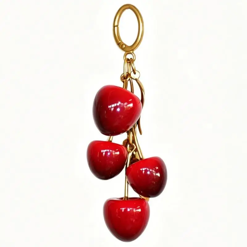 Vintage Kirsch-Taschenanhänger Schlüsselanhänger Rote Kirsche Anhänger Niedliches Handtaschen-Accessoire Eleganter Schlüsselring für Autoschlüssel & Taschendekoration – Detail 5