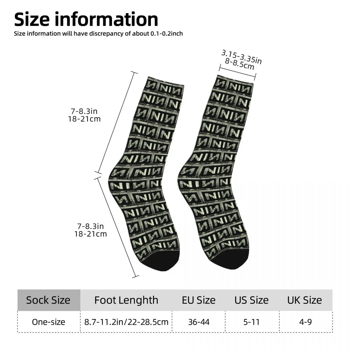 Unhas unisex NIN Anti Slip Socks, meias de moda, Soft Cycling Socks, Rock Music Band, Logo, 9 ", homens, outono, banda