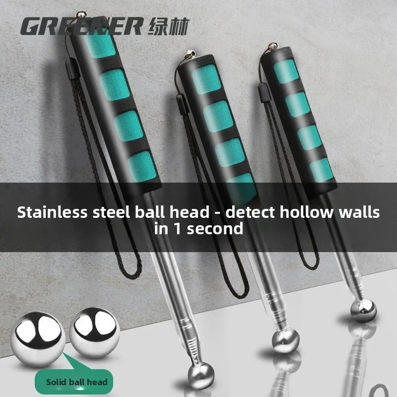 Green Forest 98/115/160CM Hollow Drum Hammer Sound Detection Stainless Steel Telescopic Drum Hammer Inspection Room Testing Tool