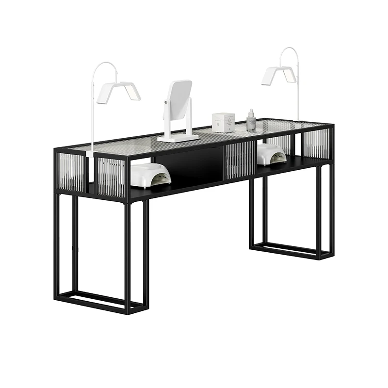 Nageltisch mit Glasplatte, professionell, schick, modern, weiß, Schönheits-Nagelschreibtisch, Salon-Design, luxuriös, Stolik Do Maniküre-Möbelsalon