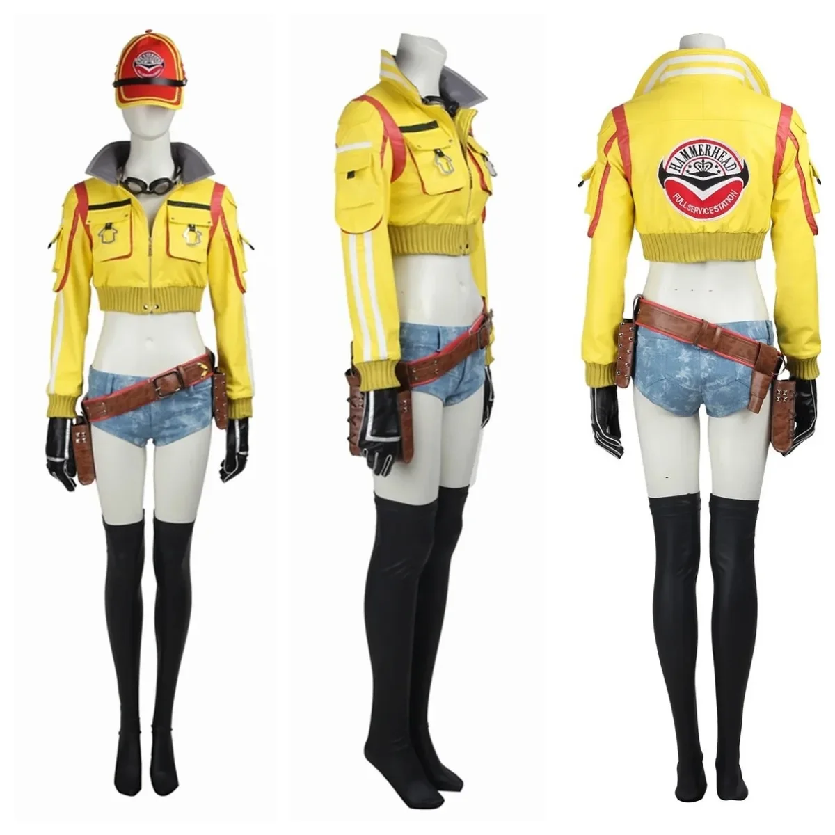 Cindy Aurum Cosplay Costume FF15 Cindy Costumes Yellow Coat Hat Shorts Belt Shorts Boots Full Set and Individual Items Are Sold