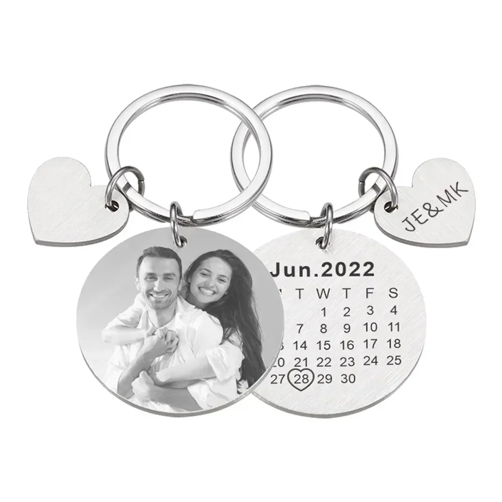 Personalized Keychain Customized Photo Name Stainless Steel Keychains For Couple Boyfriend Romantic Gift Key Accessories Keyring