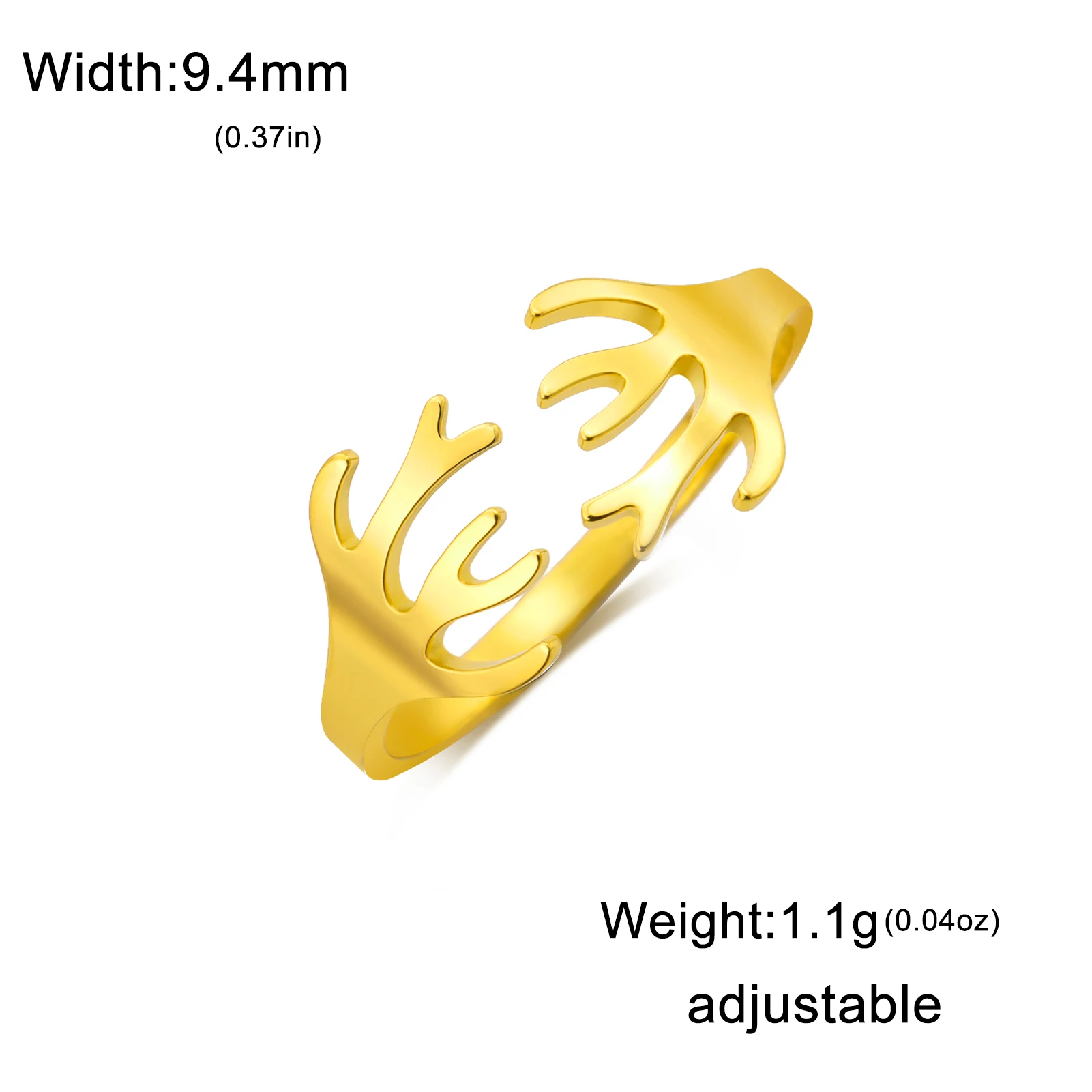 CoolTime Hirschgeweih Offener Ring Goldfarben Edelstahl Verstellbarer Ring Tierschmuck Geschenk für Liebhaber Natürliches Alltagsaccessoire – Detail 12