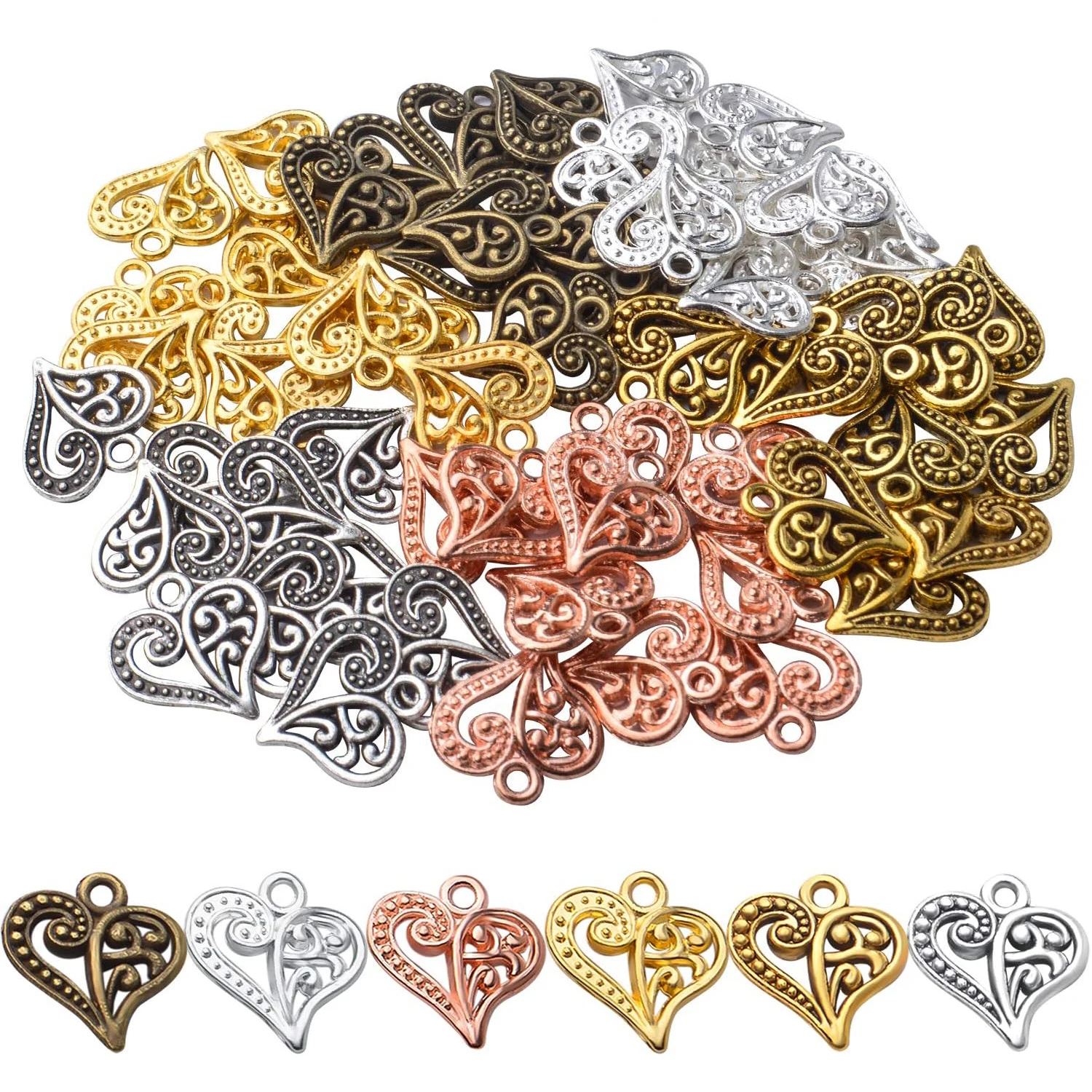 

60 шт. 14-миллиметровые полые подвески в форме сердца, очаровательные шармы для украшений, подвески-сердечки для самостоятельного изготовления ювелирных изделий, 6 цветов