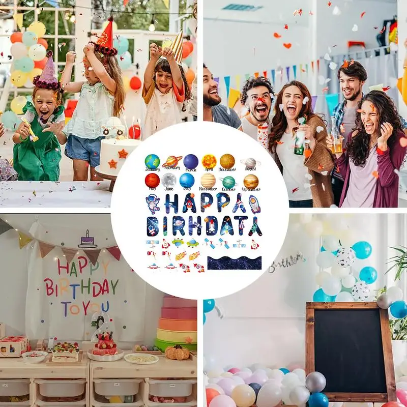 Recortes de papel com cola Point, Classroom Bulletin Board Decorações, Decorações de festa de aniversário, espaço temático, espaço sideral, 63pcs