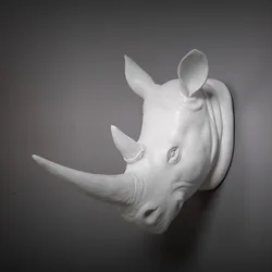 Exotic Rhinoceros Head Wall Decora 3D Animal Art Sculpture Figurines Resin Craft Home Creative Background Hangings R678