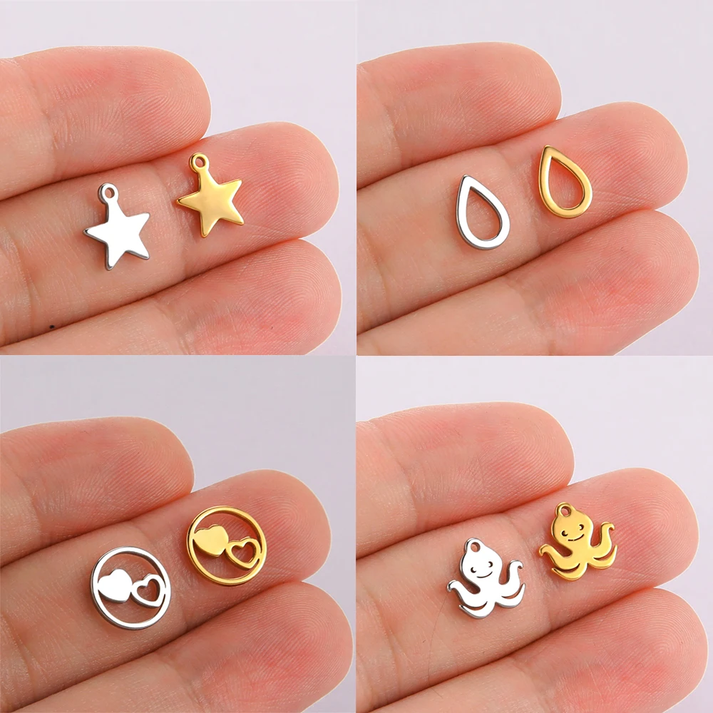 Wholesale 10pcs/Lot Stainless Steel Charms For Jewelry Making Handmade DIY Bracelet Earrings Necklaces Pendants Bulk Accessories