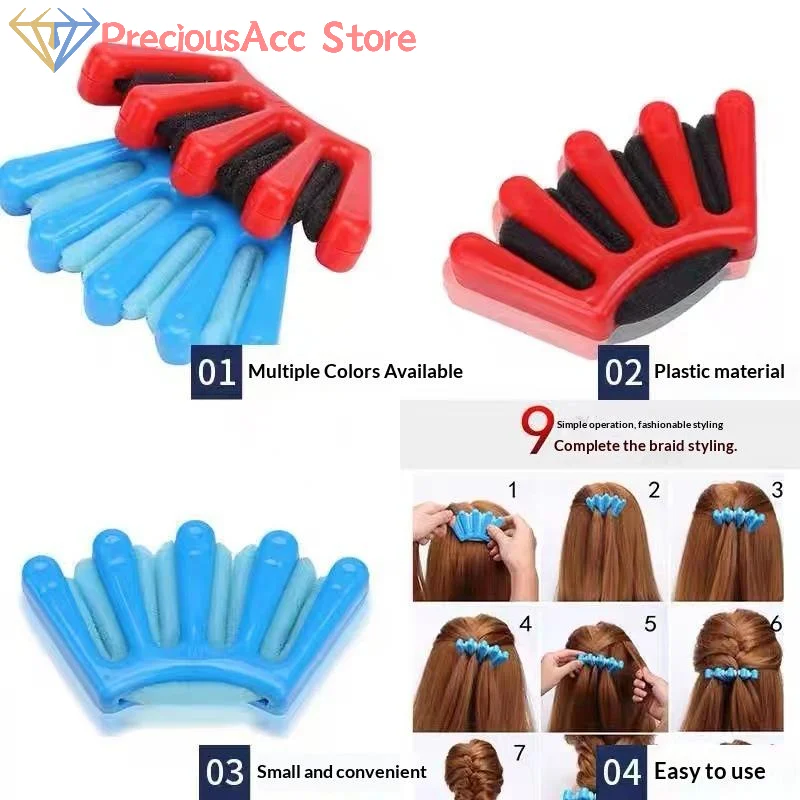 New-1Pcs Manual Hair Braiding Tool Wave Curly Twist Styling Kit 5 Finger Sponge Hair Crimper For Women Girls Party Travel Use