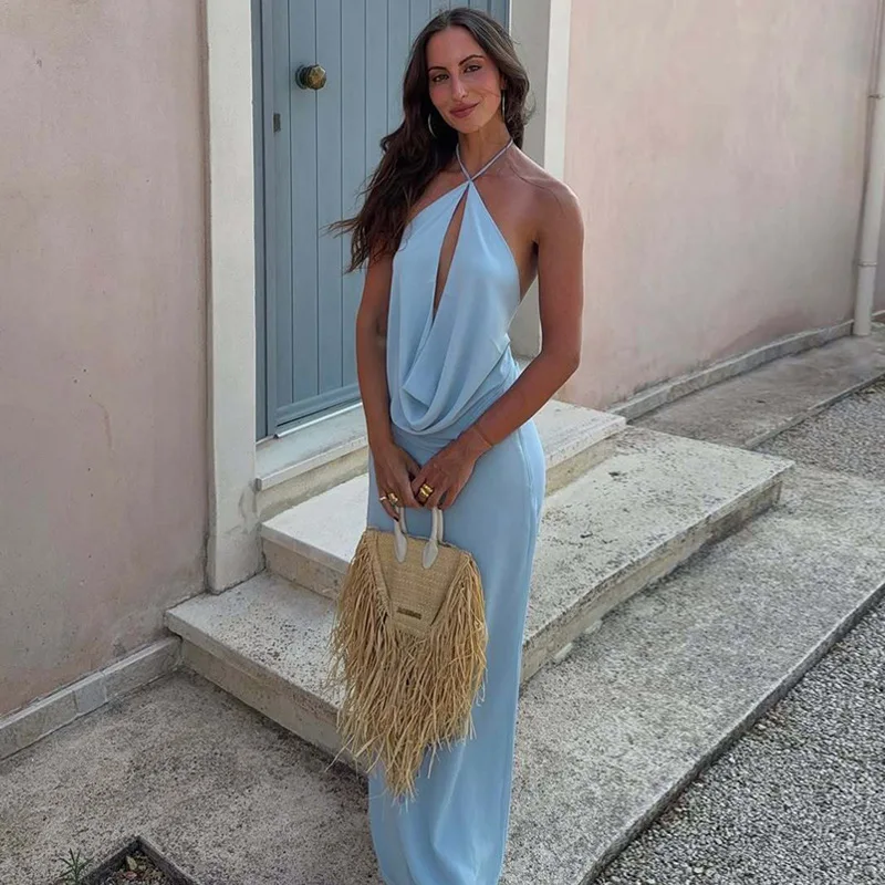 ฤดูร้อนเซ็กซี่ชุดผู้หญิง Hollow Out Backless Halter Top Slim ชุดกระโปรงแฟชั่นวันหยุดสบายๆ Y2k ชุดชุด