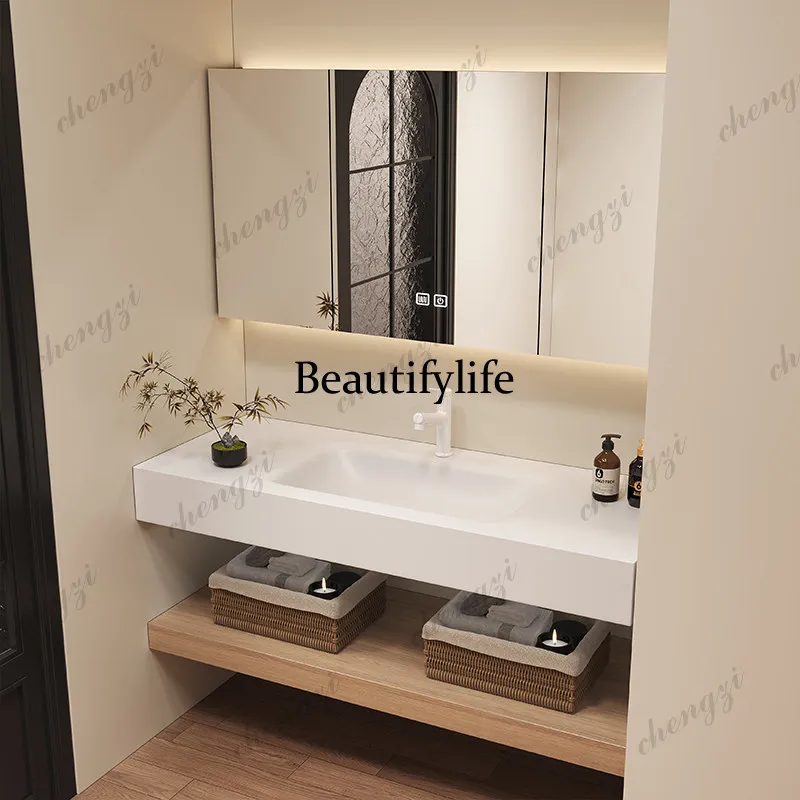 Rock slab hot bending integrated basin bathroom cabinet combined bathroom washbasin wash basin log color washbasin