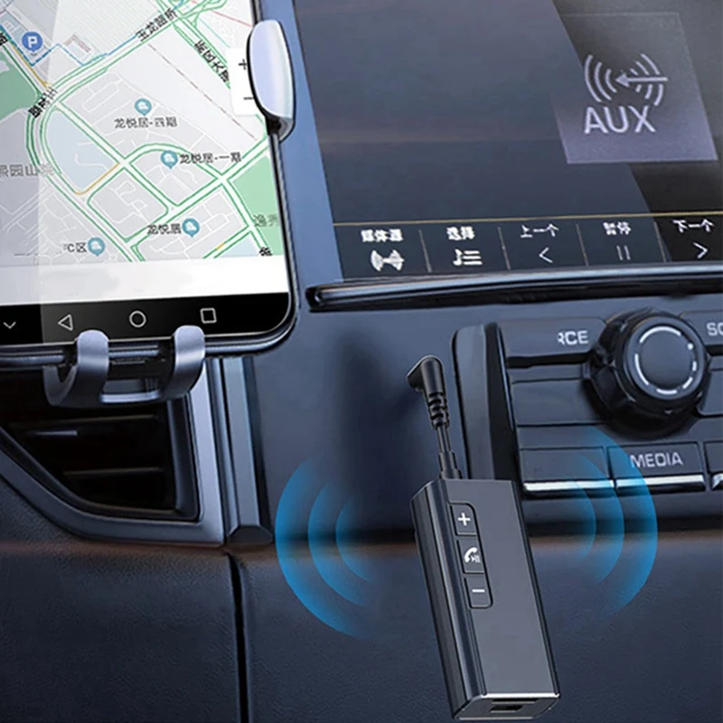Penerima Bluetooth mobil tanpa kabel, konverter Audio adaptor panggilan bebas genggam dengan tampilan Digital kartu TF