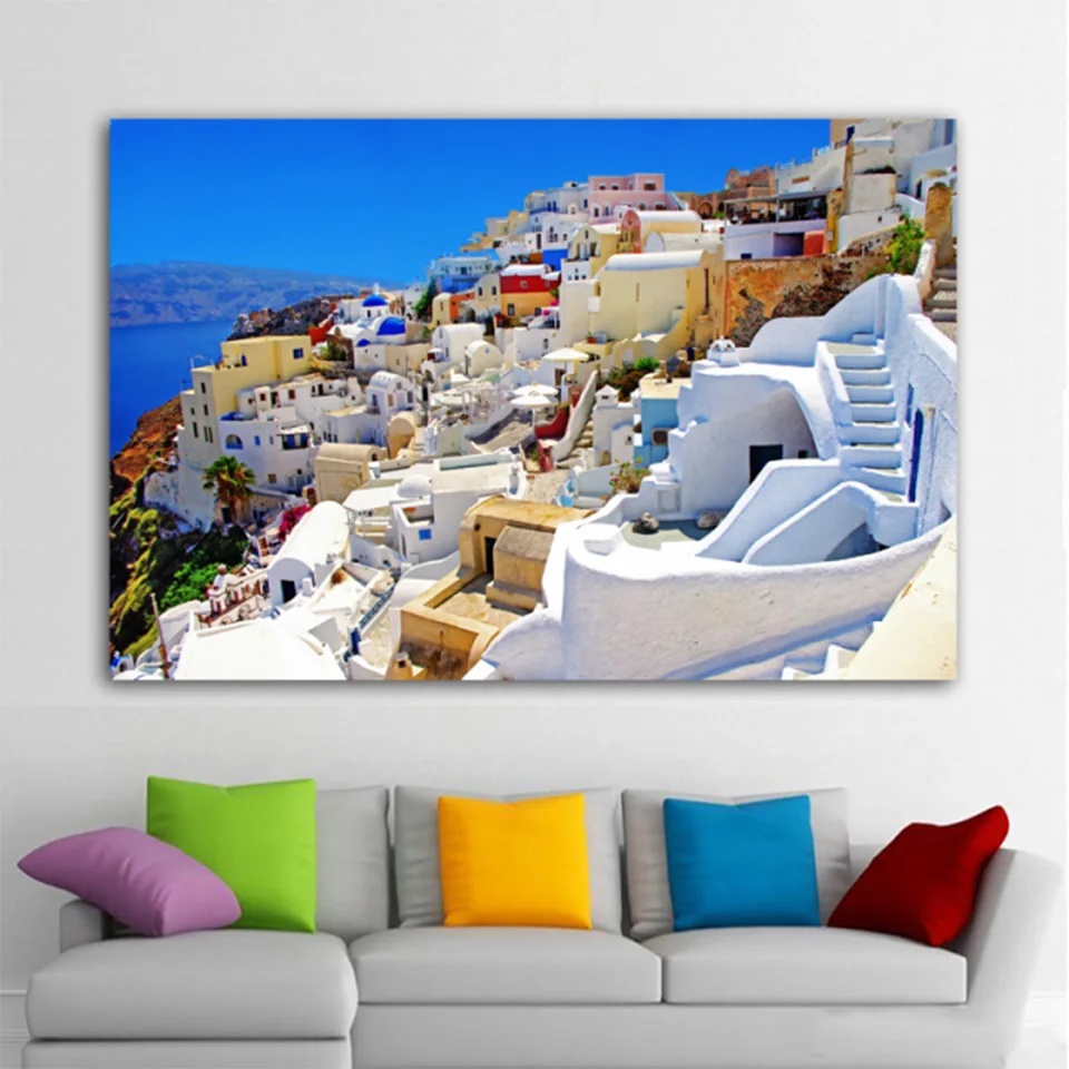 Blue Dome Church DIY 5D Diamond Painting Landscape Greek Santorini Island Town Mosaic full drill Diamond Embroidery stitch