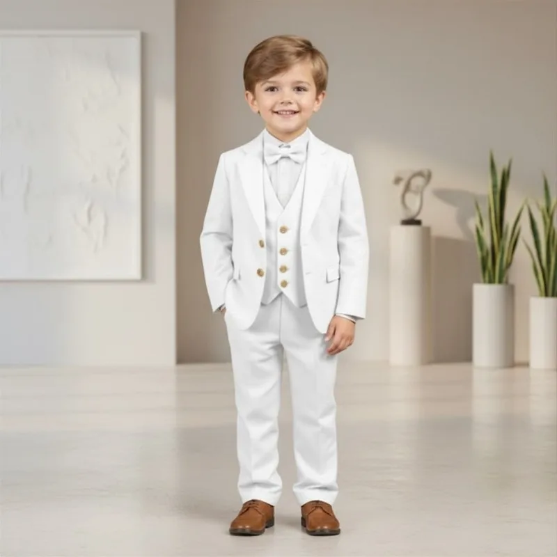 

3 Pieces Boys Suits Kids Wedding Tuxedo Formal Birthday Party Wear Comfortable Custom Made Suit Set Smooth Texture Banquet Suit