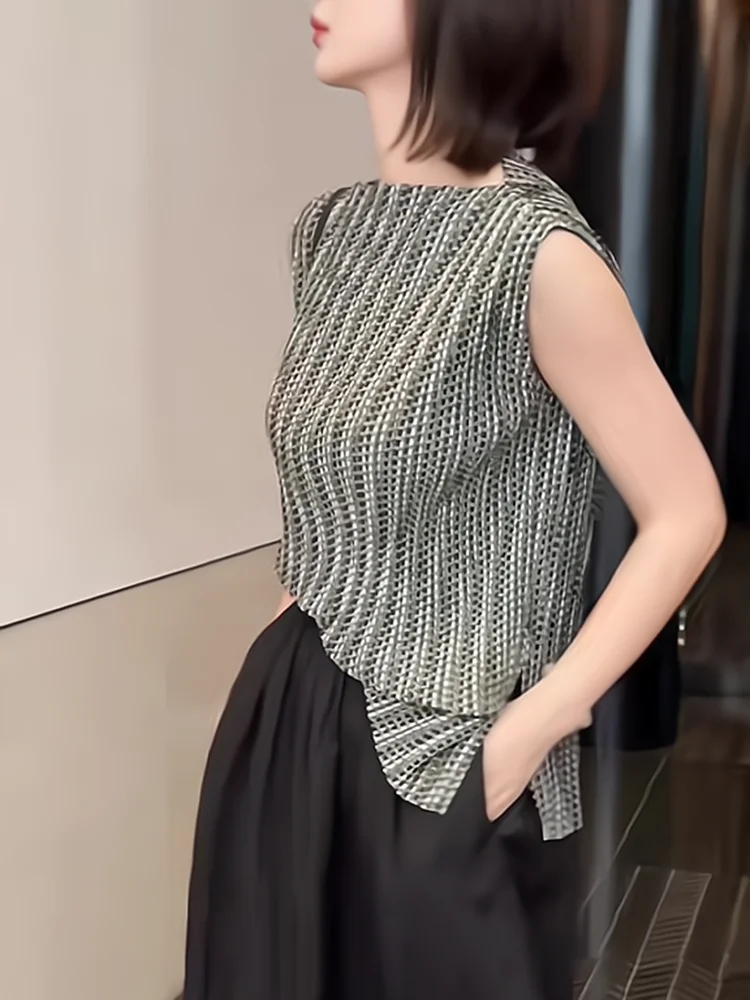 

Faionable Commuter Sle round Ne Svel T-irt Summer Ladies Ele Design Retro oulder Vest Top Korean Loose Fit