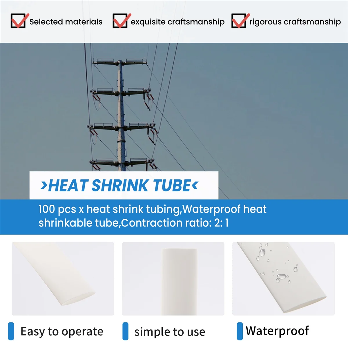 Продажи! 100 шт. корпус термоусадочной трубки Цвет термоусадочной трубки: белый