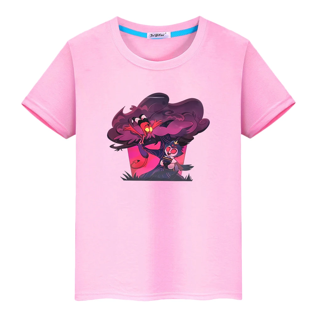 تي شيرت helluva Boss مطبوع عليه Kawaii بأكمام قصيرة للأطفال الأولاد 10 سنوات 100% قطن أنيمي ملابس علوية لطيفة تي شيرت فخر y2k ملابس بناتي #6