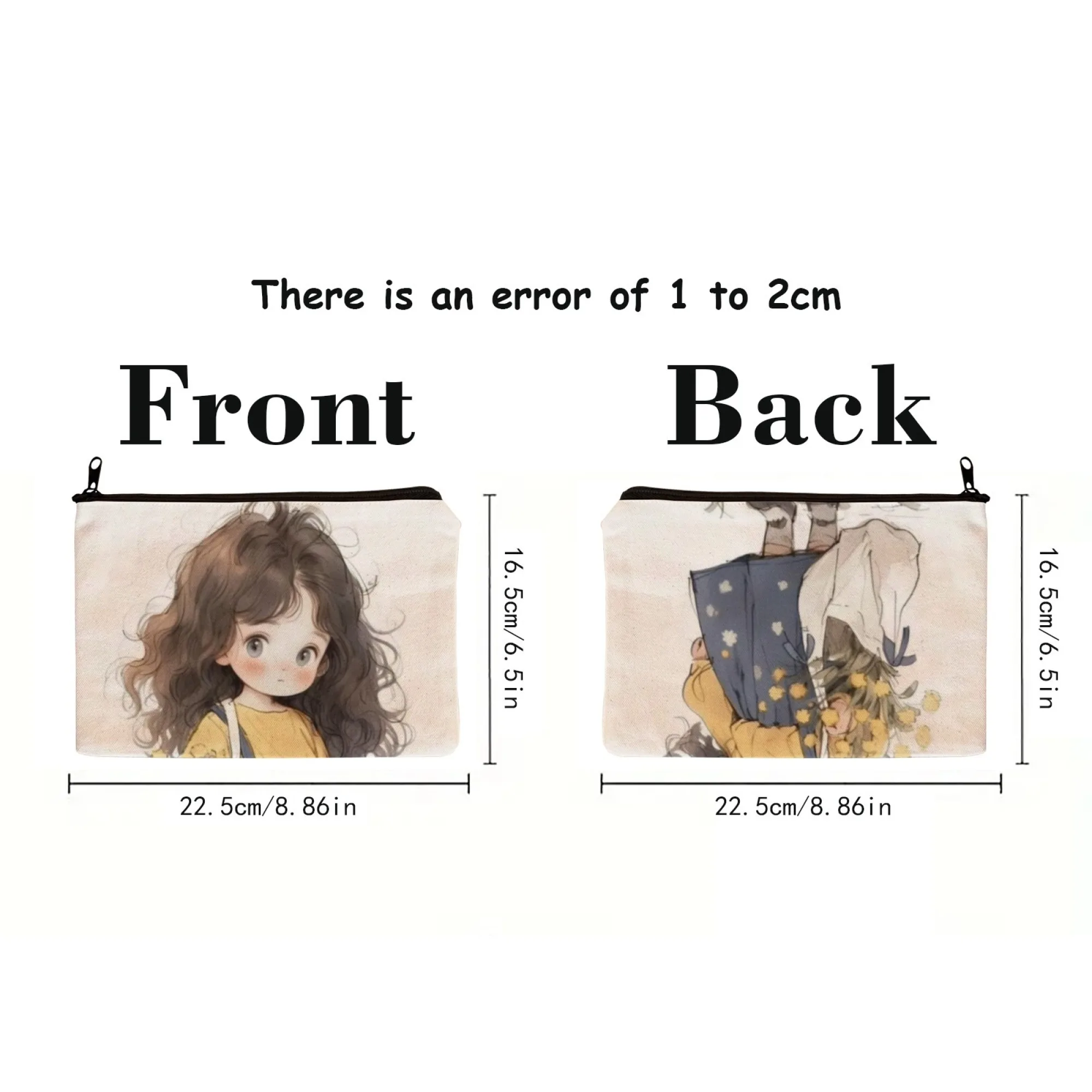 A girl with gentle curly hair Stylish Zippered Makeup Bag Portable Cosmetic Case with Mirror Durable Travel Toiletry Bag