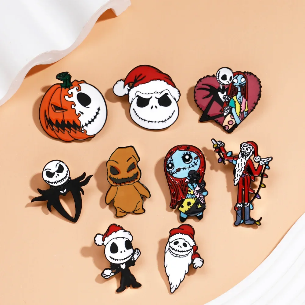 

9 Pcs/set Creative The Nightmare Before Christmas Brooch Thriller Jack Skellington Sally Enamel Pin Backpack Clothing Jewelry