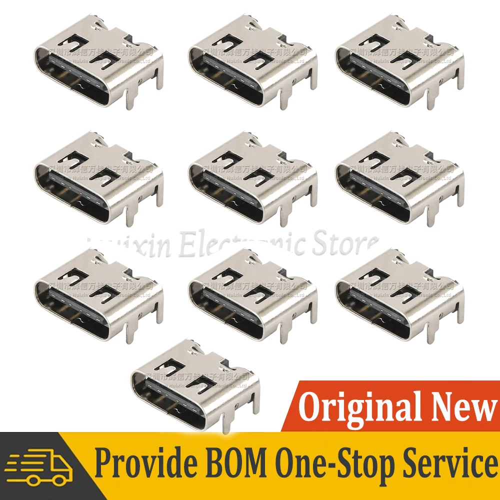 10pcs Type C 6 Pin Female SMT Socket Connector Jack USB 3.1 Type-C SMD DIP 4 For PCB design DIY charging Socket