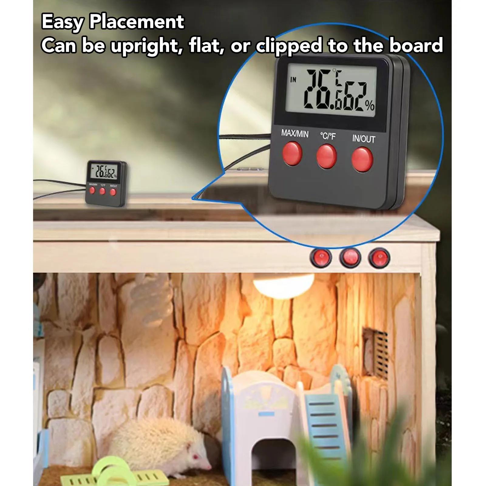 Temperature and Humidity Meter High Sensitivity Digital Hygrometer Monitor 2 External Probes 10-95%RH for Reptile Water