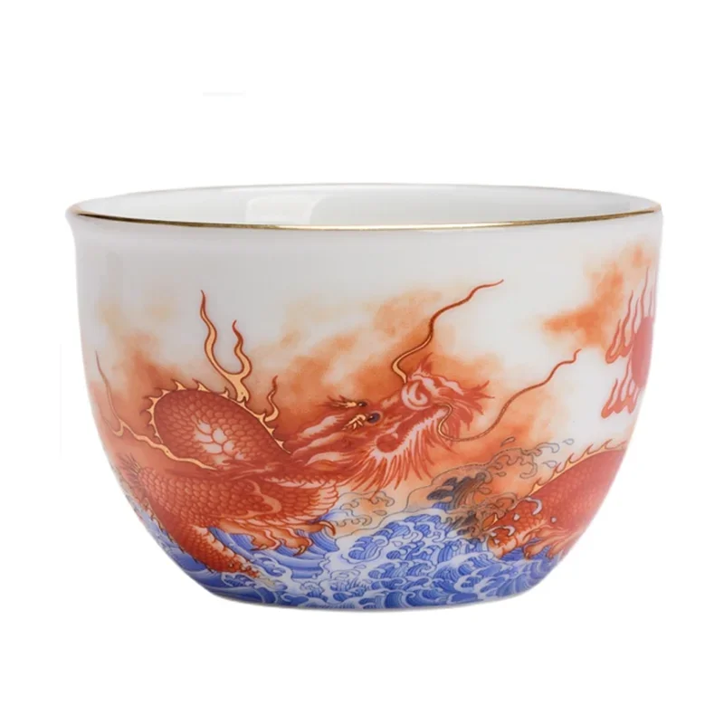 Chinese Ceramic Dragon Pattern Teacup Household Enamel Craftsmanship Tea Cup Personal Single Cup Boutique Tea Set Accessories