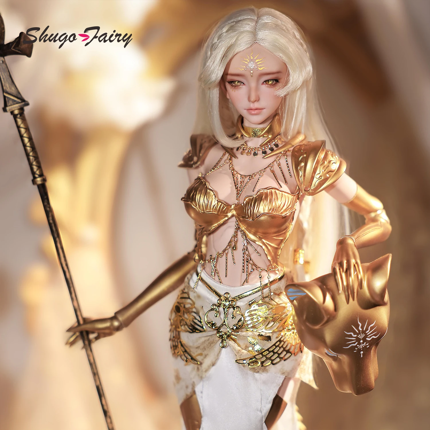 ShugaFairy 1/4 BJD Mrowen FullSet B Egyptian Mythology Series War Goddess Resin Golden Armor Art Doll Ball Jointed Doll view 3