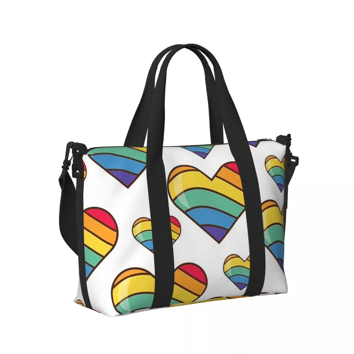

Love Wins Pride Rainbow Hearts Beach Travel Bag Large Capacity Tote Bags for Gym Sport Women Shopping Duffle Shoulder Bag