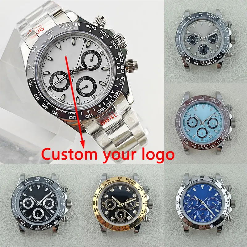 

39.5mm Silver VK63 Case Custom logo Dial Chronograph Watch Case Suitable for VK63 Movement Sapphire Glass 316L Stainless steel
