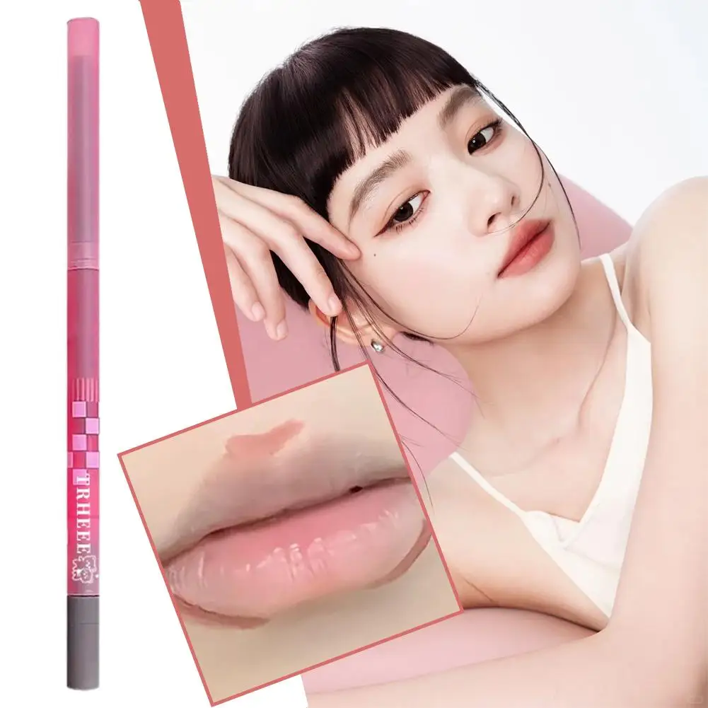 Lipliner Pencil with Brush Waterproof 3D Lip Liner Tint Contouring Plumping Pen Makeup Peach Lipstick Milk L0W7