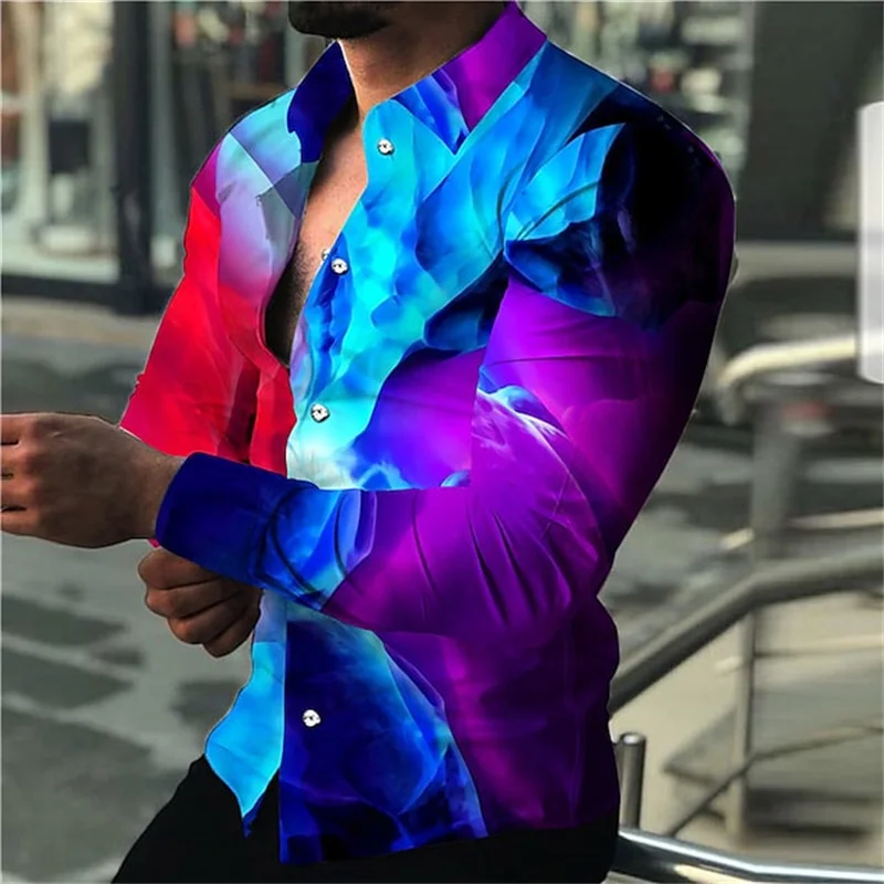 Camisa colorida de peito único masculina, manga comprida, moda casual versátil, lapela de rua, outono