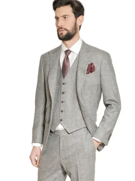 

Winter Grey Tweed Warm Men Suit Classic Vintage Jacket Slim Fit 3 Piece Elegant Tuxedo Custom Groom Blazer Sets Terno Masculino