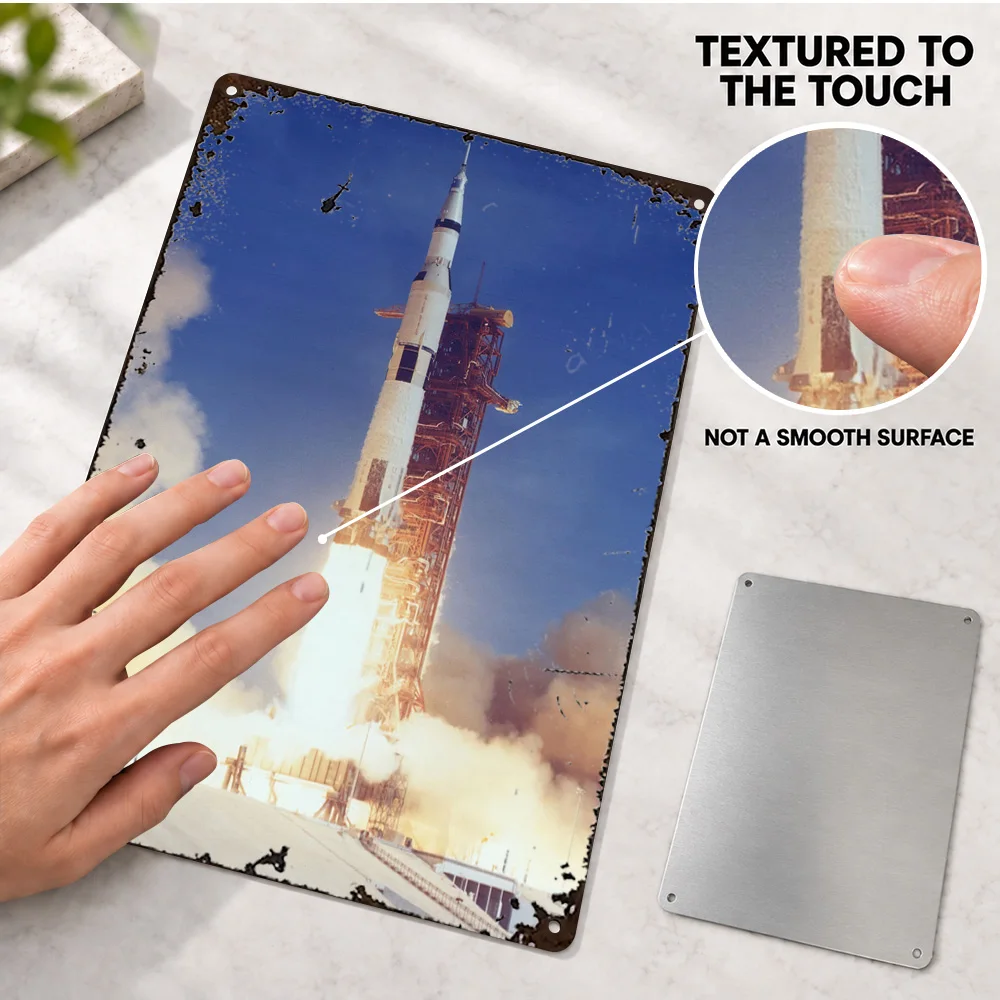 Saturn V Launching Space Aluminum Poster Personalized Metal Sign Decorative Spaceflight Theme Wall Art For Science Corner Decor