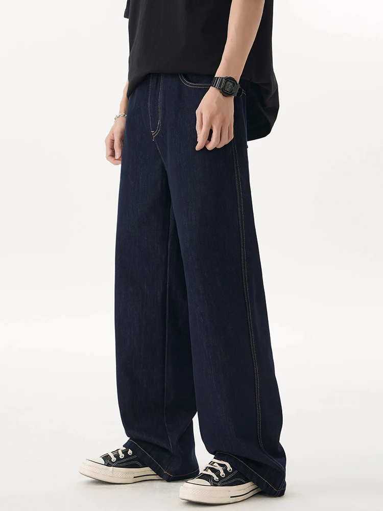 Męskie jeansy na wiosnę i lato, luźne, z prostymi nogawkami, oryginalny kolor, casualowe spodnie z szerokimi nogawkami, wygodne, oddychające, bawełniane...