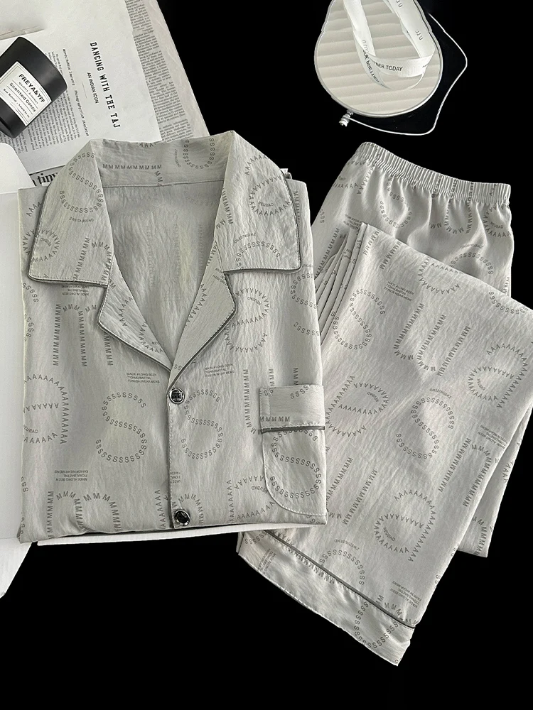 

2025 New Summer Cloud Cotton Spwear Set for Men Casual Thin Long Sve Long Pants Home Clothes Set Spring Autumn Wear